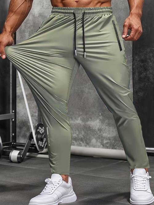mens high casual business elastic waist sports pants zipper pocket thin cool straight leg trousers suitable for golf casual and daily wear