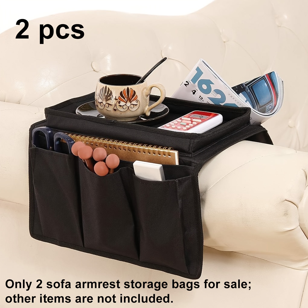 TEMU 2pcs Sofa Armrest Organizer With Cup Holder Tray Chair Arm Tv Remote Holder For Recliner Couch Armchair Caddy Bedside Storage Pockets Bag For