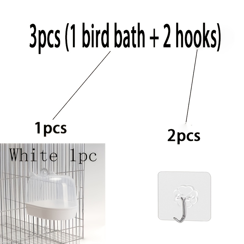 TEMU 3pcs (1bird Bath 2hooks) Transparent Parrot Bath Tub Bird Shower Box With Portable Handle, Durable Pp Bird Cage Bath Accessory For Budgies