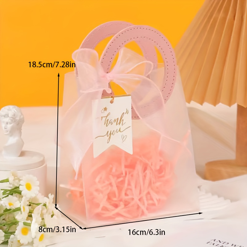 16 Reusable PVC Transparent Gift Bags with Raffia & Ribbons