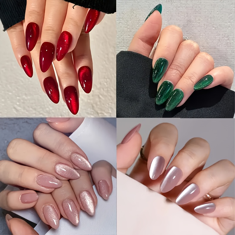 108pcs Christmas 4 Styles Press-on Nails - Red Almond Fake Nail Set, Glittering Reusable Fake Nails, Perfect For Gifts For