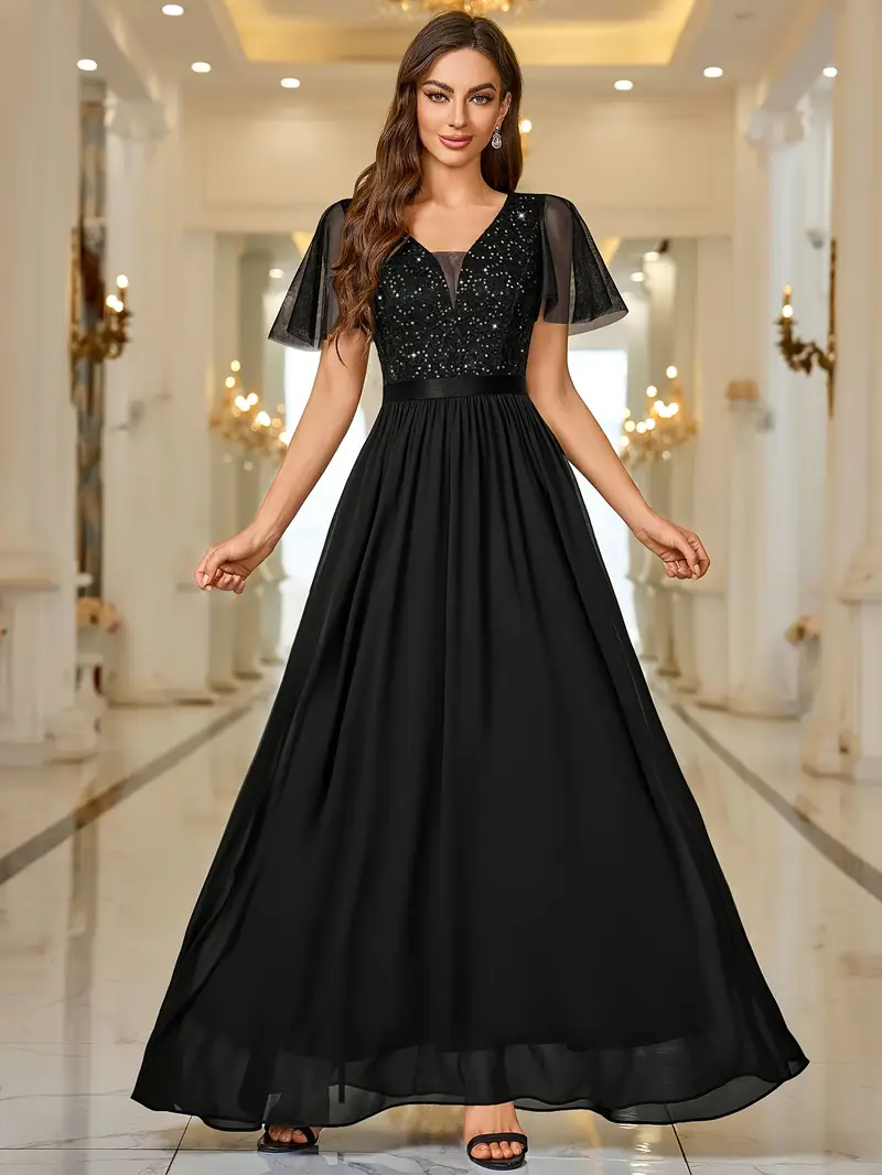 Wedding Guest Short Sleeve Dresses Women Black Lace Wedding Guest Dress A Line Chiffon Long Sleeves Formal Dress, Black / US12 Formal Dresses Wedding Guest Short Sleeve Dresses Women Black Lace Wedding Guest Dress A Line Chiffon Long Sleeves Formal Dress, Black / US12 Formal Dresses