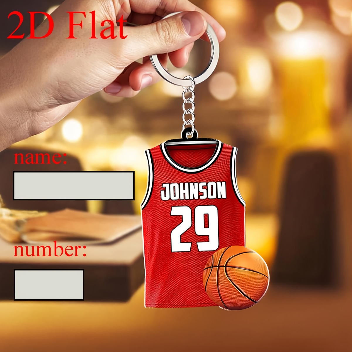TEMU Portachiavi 2D Piatto Personalizzato, Portachiavi da Basket Laser-Cut, Accessorio Sportivo, Regalo per Appassionati di Basket, Design Piatta e