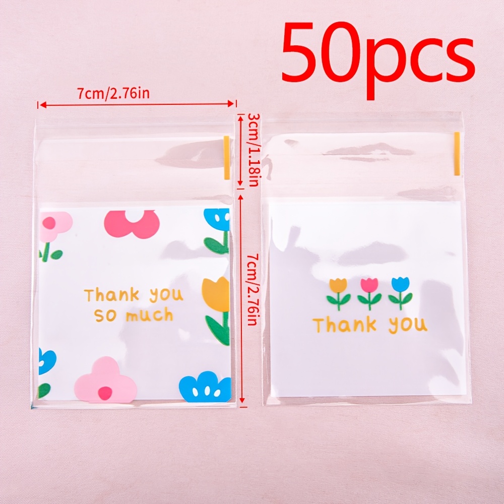 TEMU 50pcs Sacs Auto-Adhésifs à Motif Floral - Pochettes en Plastique OPP Transparentes pour Emballage & Présentation de Bijoux