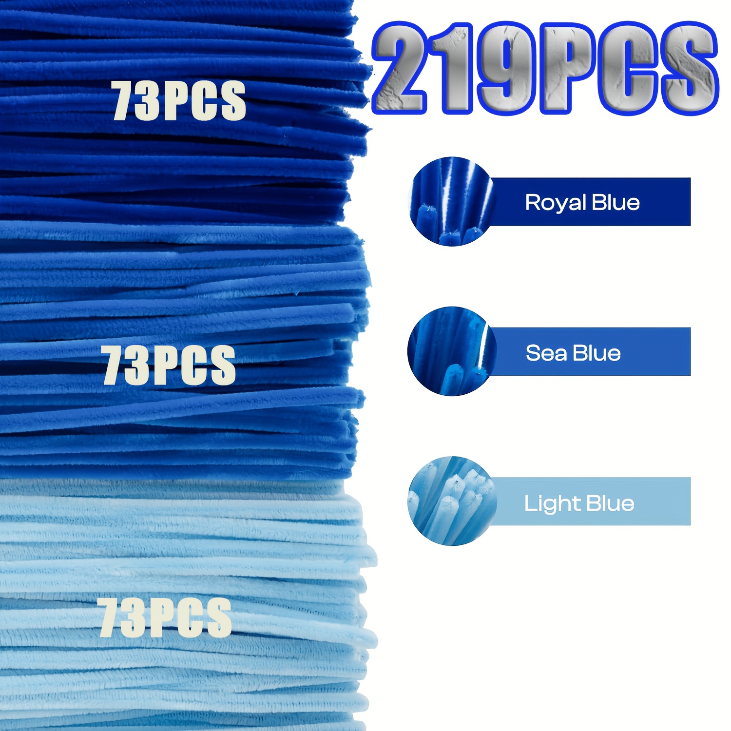 TEMU 219 Cleaners - Thick And Fluffy Chenille Eggplant Stems In Royal Blue, , And Light Blue, For Handmade Crafts, Animals, Flowers, And Holiday