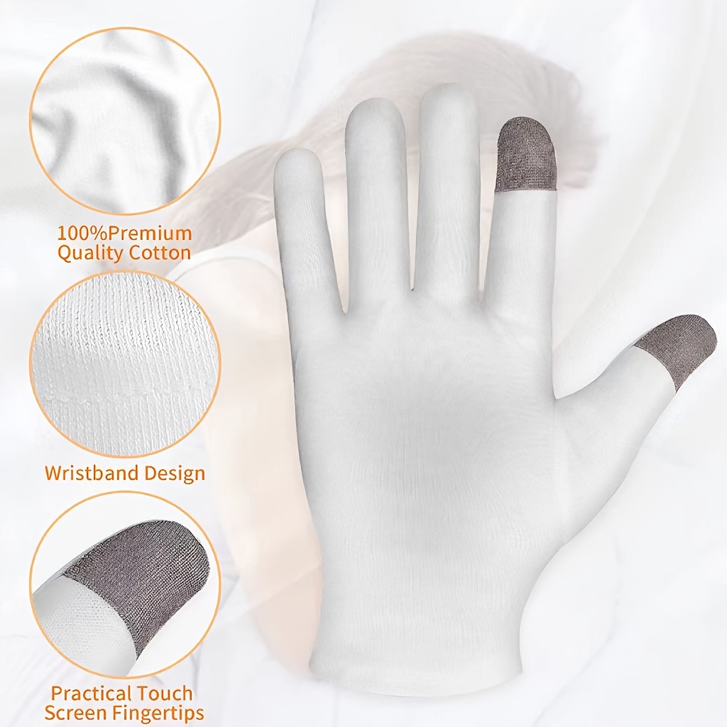 

Cotton Moisturizing Gloves 1 Pair - Touchscreen Compatible, Overnight Healing Sleep Gloves, Unscented Skin Repair Treatment For Rough, Dry, Cracked Hands