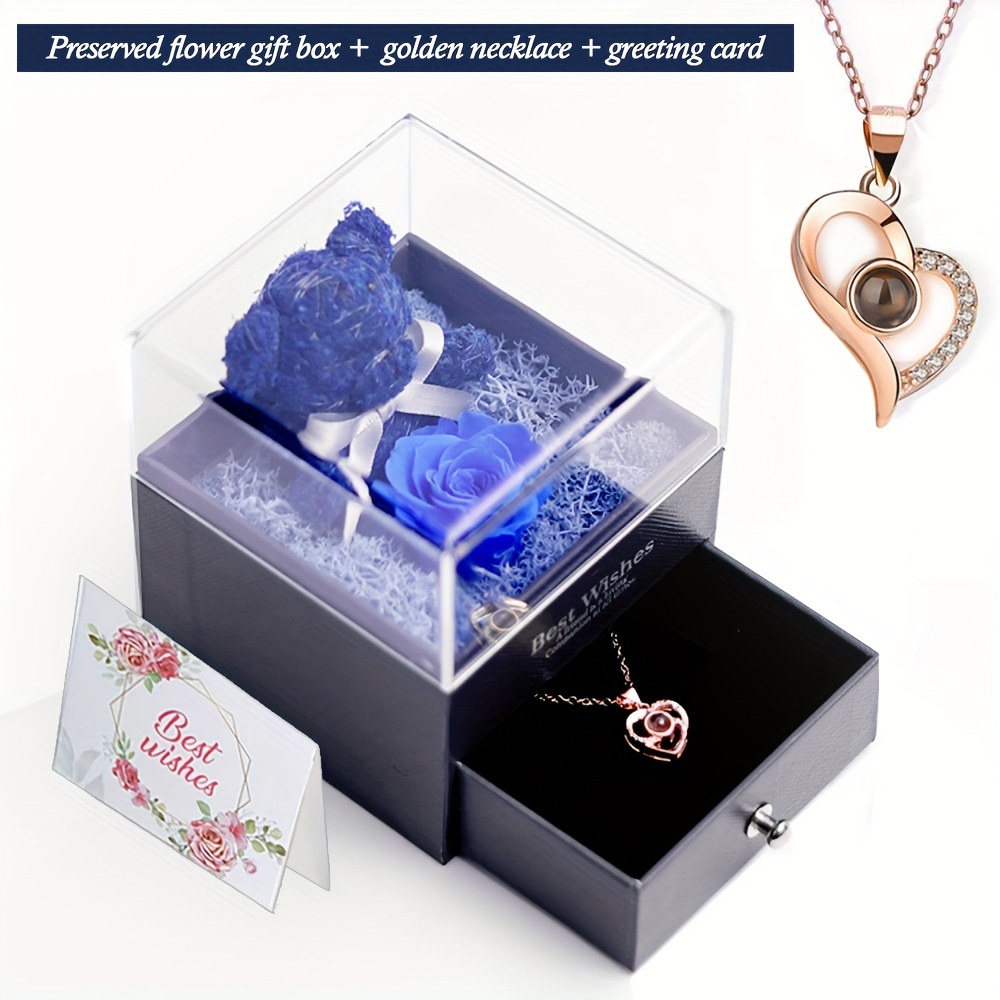 Preserved Real Rose Love Necklace Eternal Flowers Rose Gifts - Temu Canada