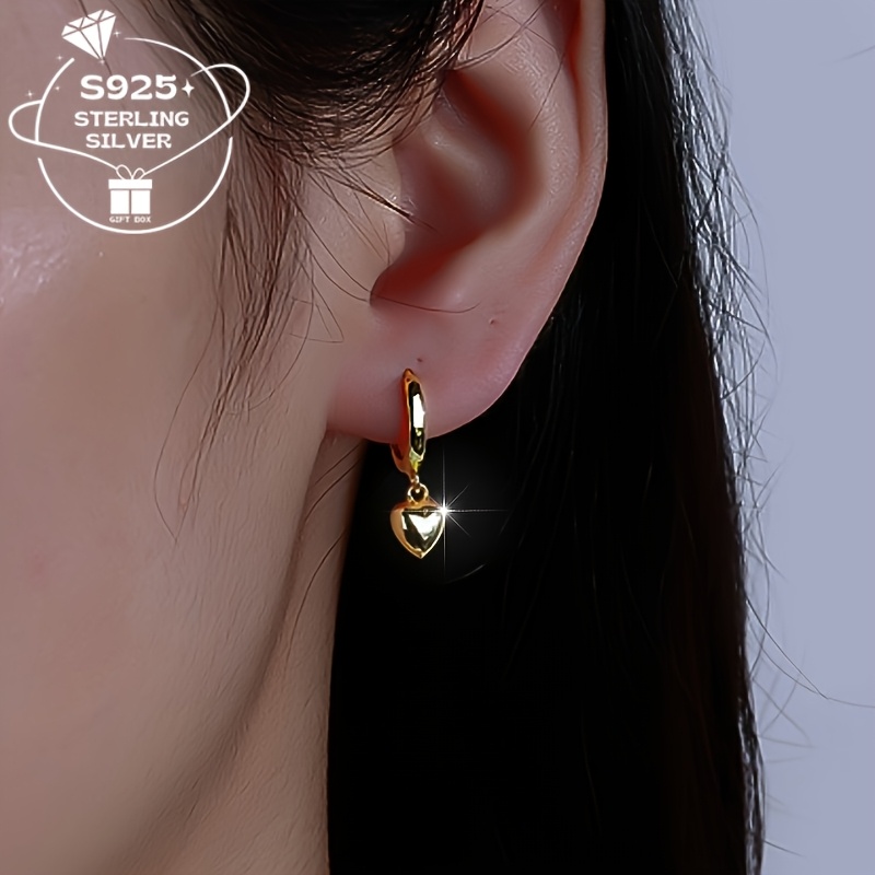 Women's 925 Silver Small Heart Shaped Stud Earrings, Versatile