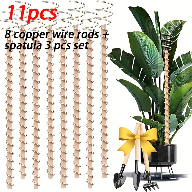Image of 11pcs Set, Copper Wire Coil Plant Stakes With Shovel Trio, Copper Coil Antenna Plant Stakes For Electrical Gardening And Planting