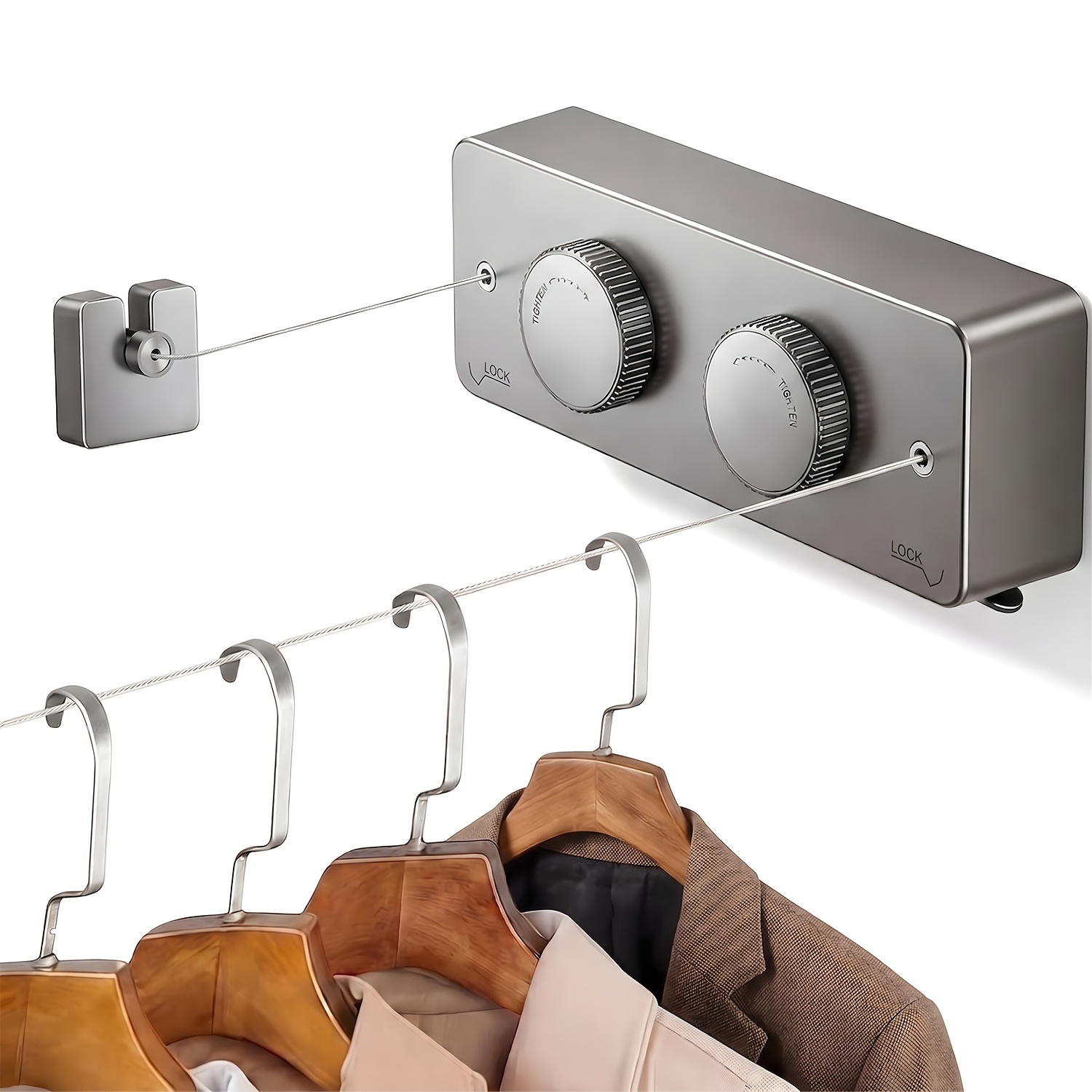 Image of Wall Clothesline Retractable Without Drilling Wall Mounting Balcony 4.2m Stainless Steel Clothesline Retractable For Bathroom, Laundry Room Hotel, Clotheslines