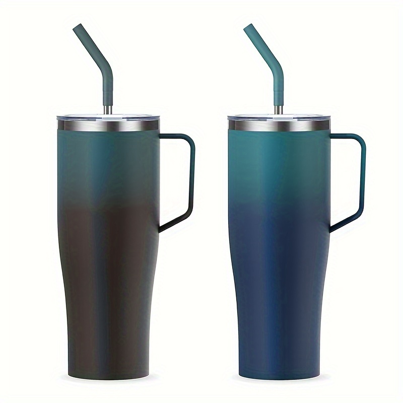 

2pcs 50 Oz With Handle And Straw, Insulated Stainless Steel Large Leak Proof Travel Cup, Keep Drinks Cold For 30 Hours Or Hot 9 Hours, Dishwasher Safe, Fits Car Cup Holder