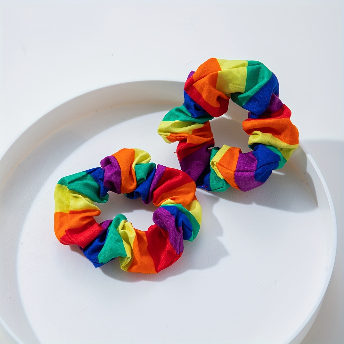 

[customer ] Elegant Rainbow Scrunchie Set - 2pcs, 4" Fabric Hair Ties With For Women & Girls