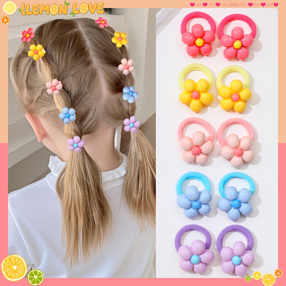 Image of 10pcs Of Sweet Colorful Multi-element Hair Ties With Rabbit, Flower, Star, And Bow Elements , Sweet Dopamine , Accessory Gift For Girls, Suitable For , Braiding Hair, And Matching Clothes
