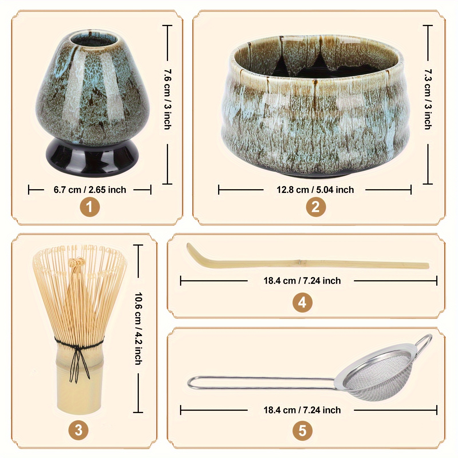 Matcha Tool Set of 5pcs with 2 Blue Kiln-Transformed Matcha Bowls