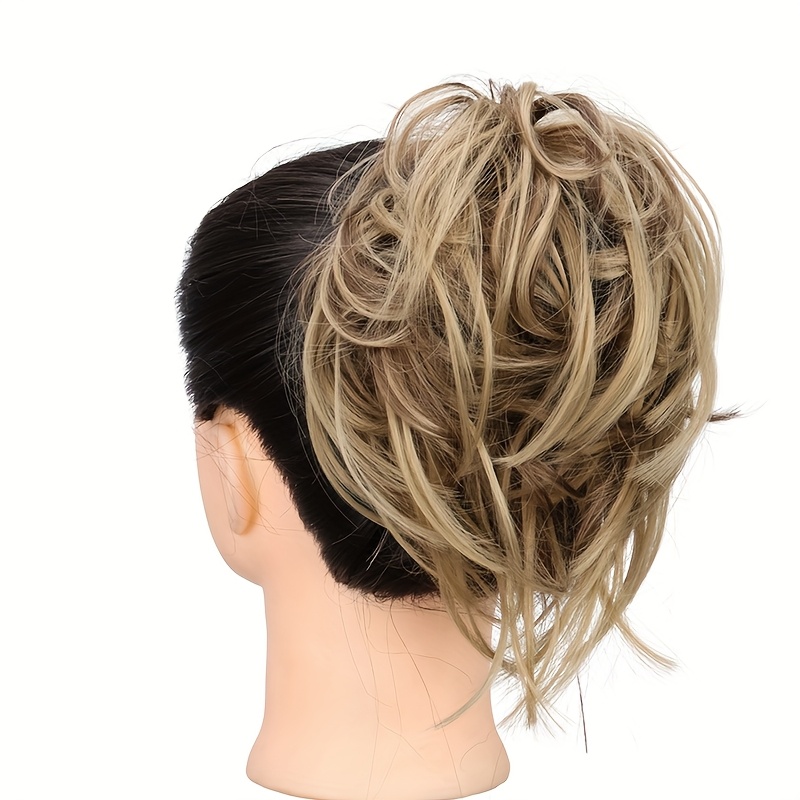 Image of Elegant Women's Messy Bun Hairpiece - Scrunchie With Elastic Rubber Band, High-temperature Synthetic Fiber, Perfect For Daily Wear & , In Black & Blonde, Scrunchies For Hair