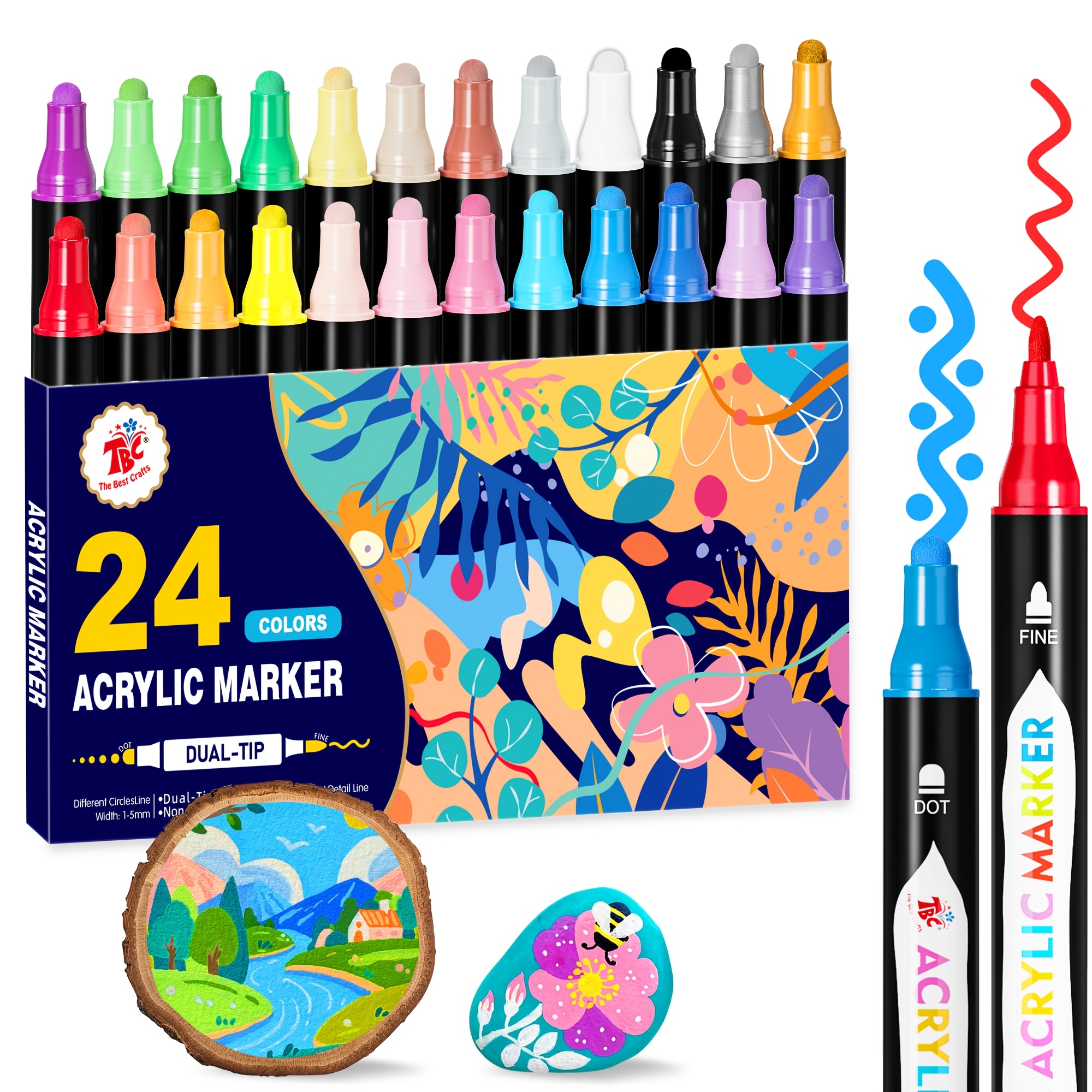 Image of Tbc The Best Crafts /72 Colors Dual Tip Acrylic Markers, Toys, Dual Tip Tip And Dot Tip Pens For Non-toxic Vibrant Hues, Perfect For Paper, Stone, Wood, Fabric & More For Professional Art Use