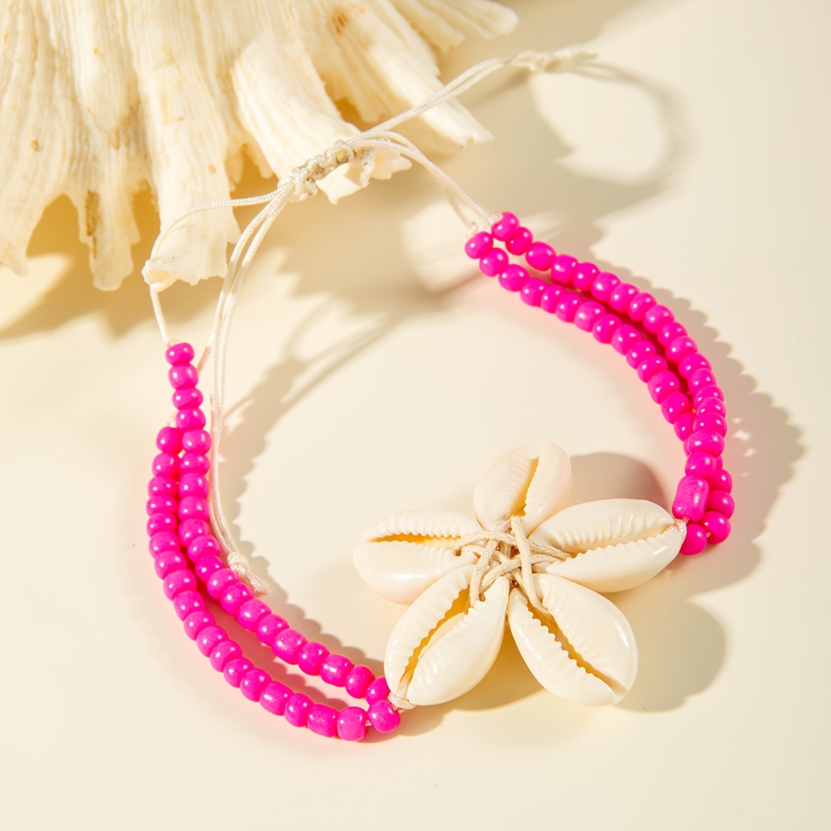 Bohemian Ocean Style Resin Scallop Woven Flower Anklet