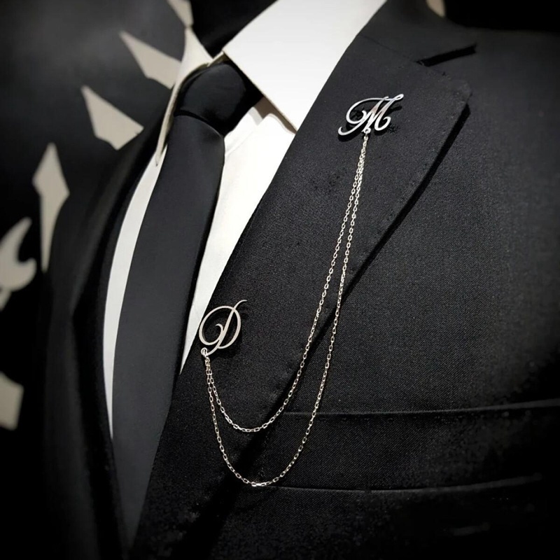 TEMU [customized Product] 1 Personalized Chain Letter Lapel Pin, Men's And Suit Jewelry Custom Jacket Chain Brooch, 18k Gold Plated Stainless Steel