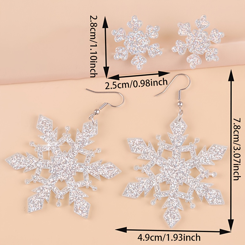 4pcs Elegant Christmas Sparkling Snowflake Acrylic Earrings Set for Women