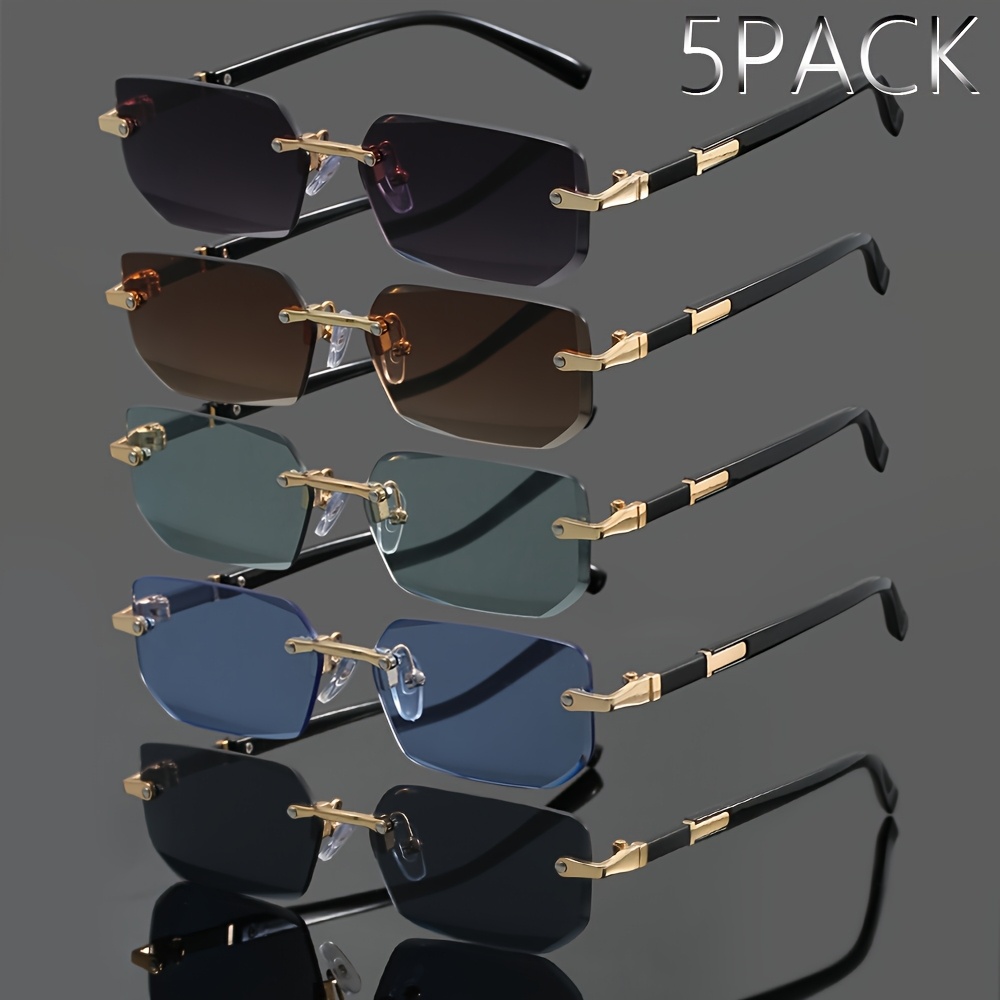 Image of 5-pack Men's And Women's Vintage Classic Square Trendy Fashion Sunglasses, Unisex For . Summer Street Parties, Daily Casual Gatherings, Holiday Gifts.