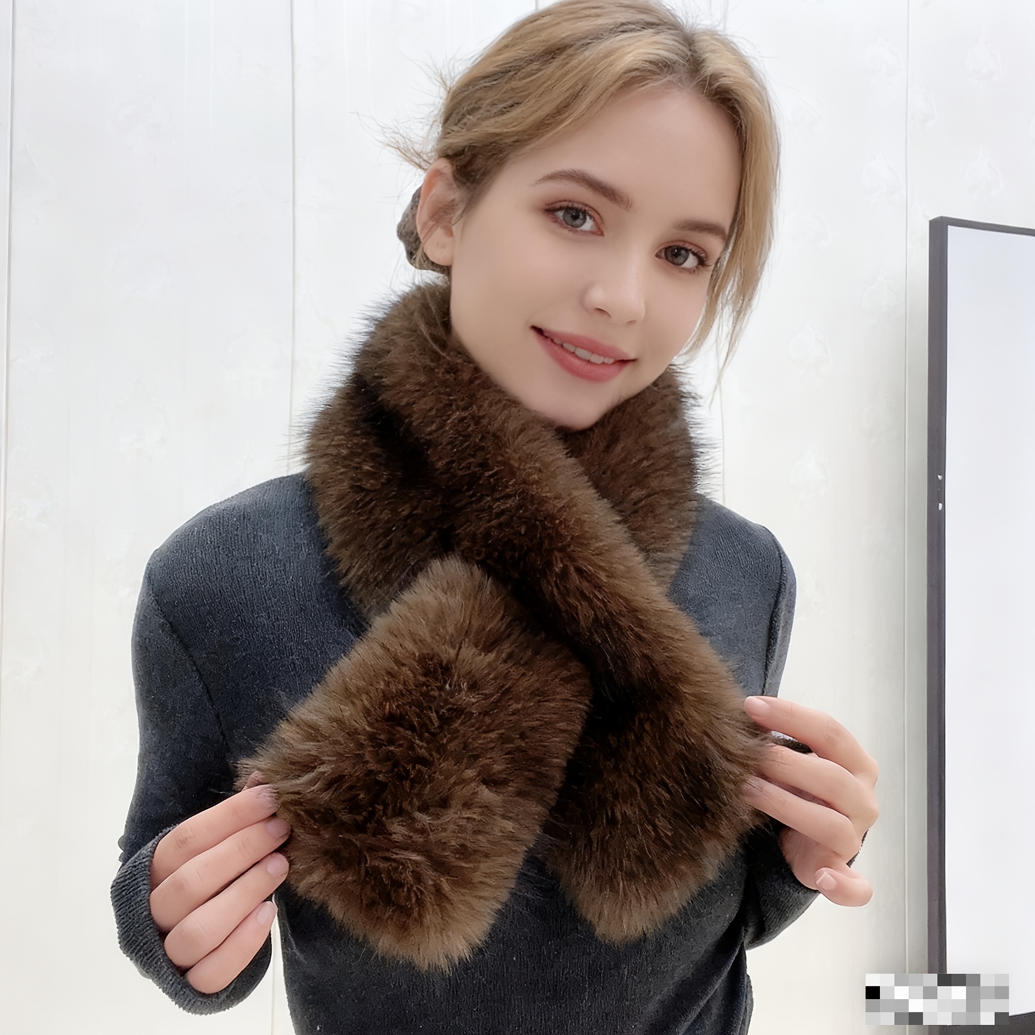 TEMU Autumn And Winter Women's Vintage Scarf Double-sided Fluffy Warm Neck Warmer