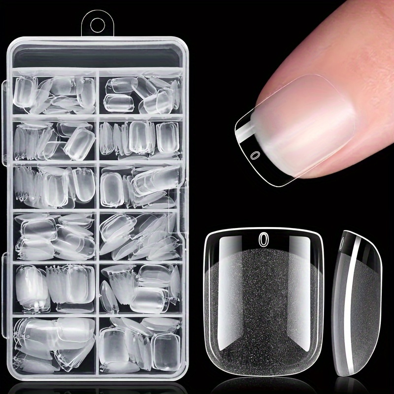 

120pcs Press-on Nails Set, Short Transparent False Nail Tips, Square Head Nail Extensions For Diy Manicure