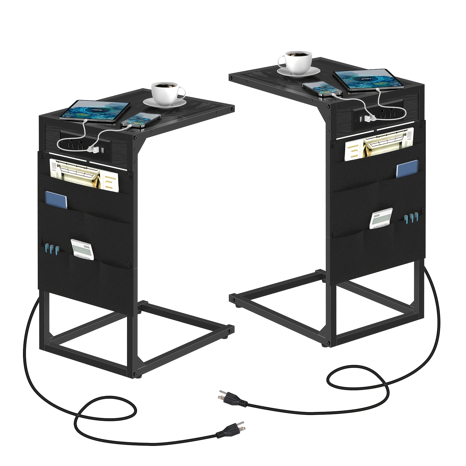 TEMU 1pc/2pcs C Shaped End Table, 50lbs Capacity, Desktop Storage, Removable Table, Coffee Table Slides Under Sofa, Snack Table, Ideal For Home,