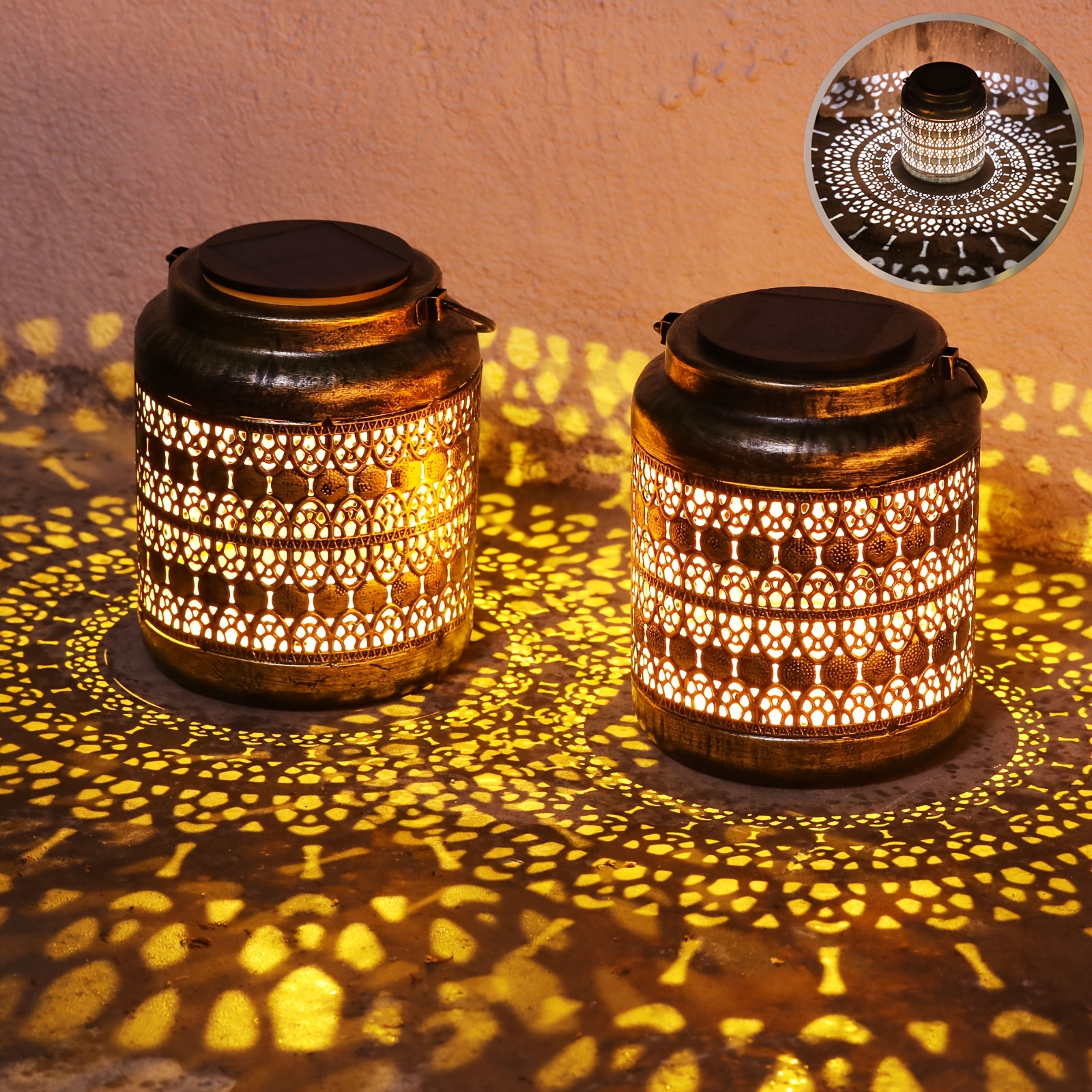 

2pack Solar Lantern Hanging Light Led Cut Out Lamp Decor