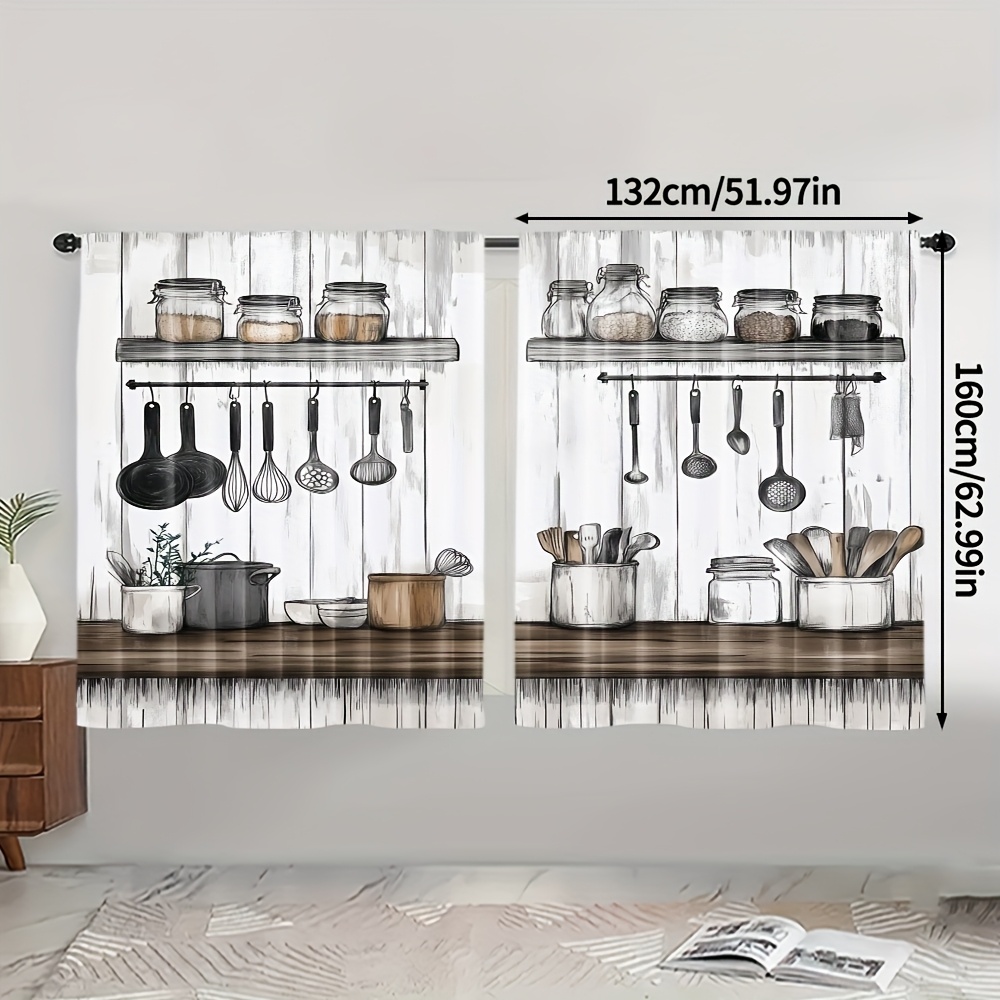 TEMU 2pcs, Kitchen Rules Farm Sheer Curtains Durable Polyester Outdoor Decorations Use For Living Room, Bedroom, Kitchen, Bathroom Decor