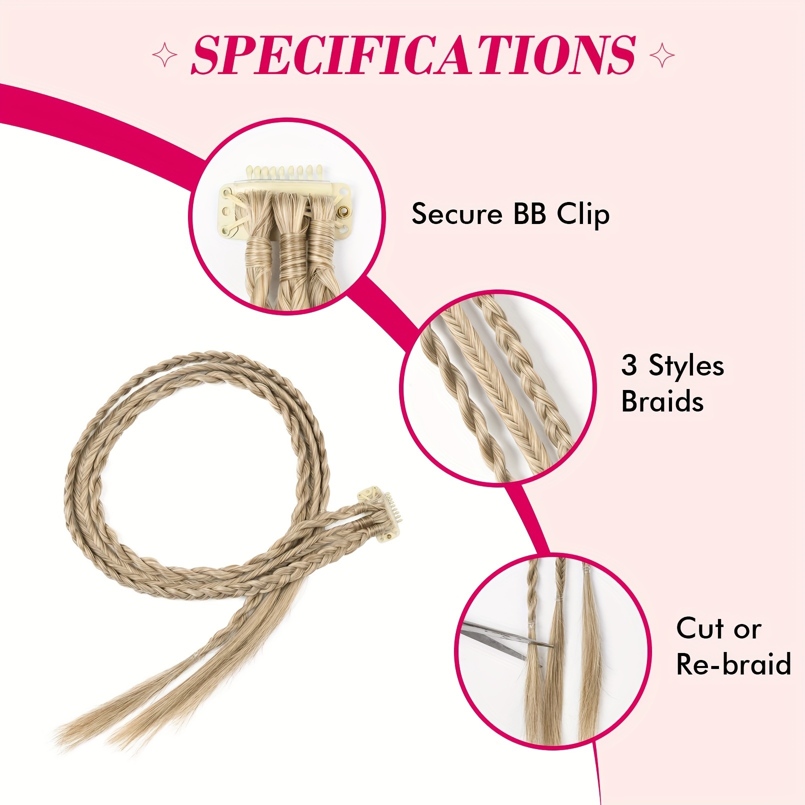 braid hair extensions 3pcs clip in hair extensions baby braids 3 braids on   6 braids   long   synthetic hairpieces for women details 3