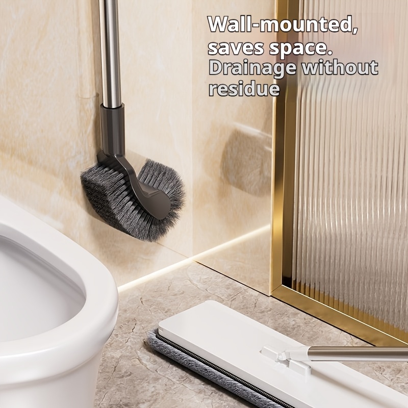 Cepillo de baño de acero inoxidable con mango largo, diseñado para la limpieza diaria de inodoros y grietas domésticas, con una cabeza de cepillo curva adecuada para inodoros de estilo occidental y orinales
