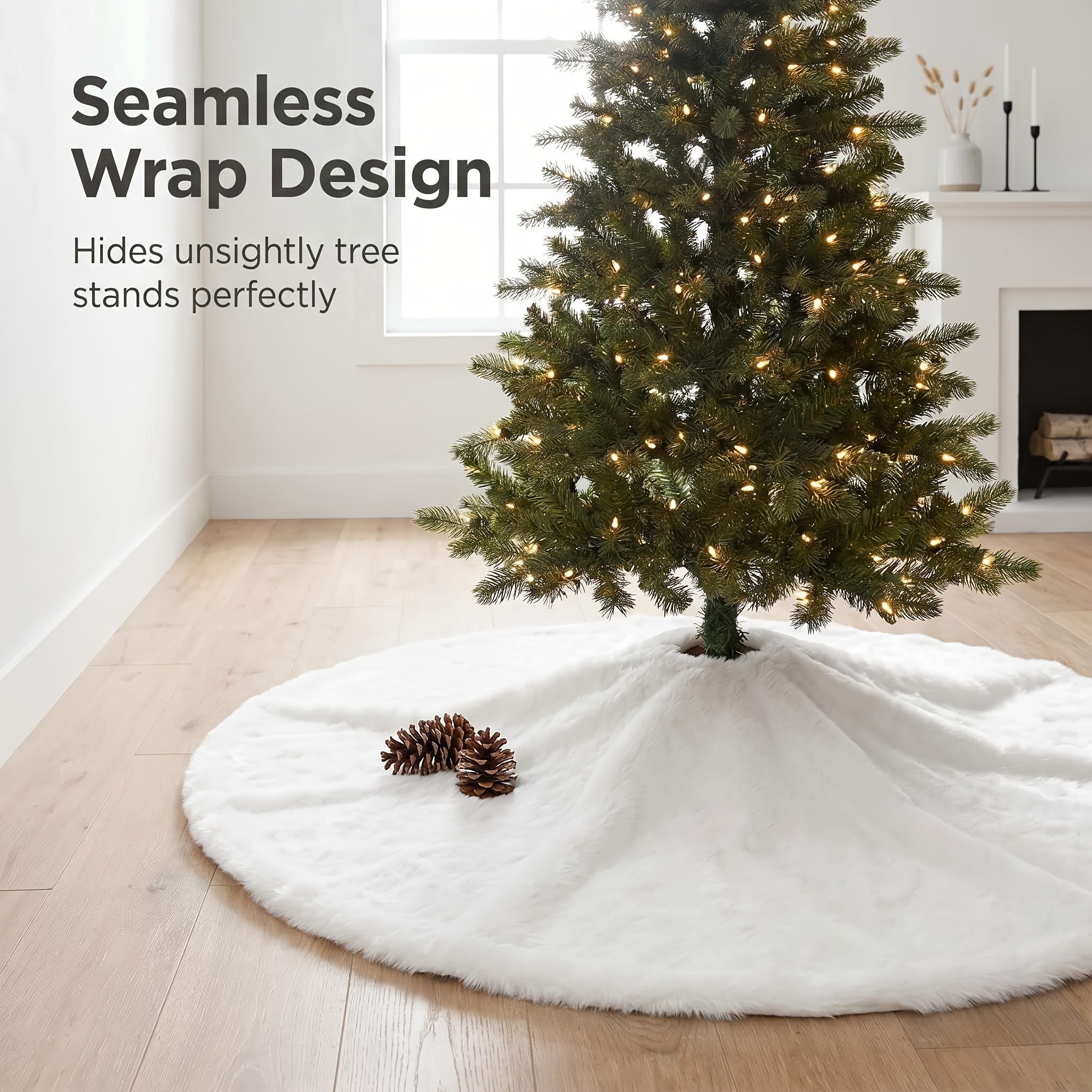 TEMU Jupe de sapin de Noël en fausse fourrure de pur, couverture de base de sapin de Noël ronde et douce en peluche pour la décoration de Noël à ,