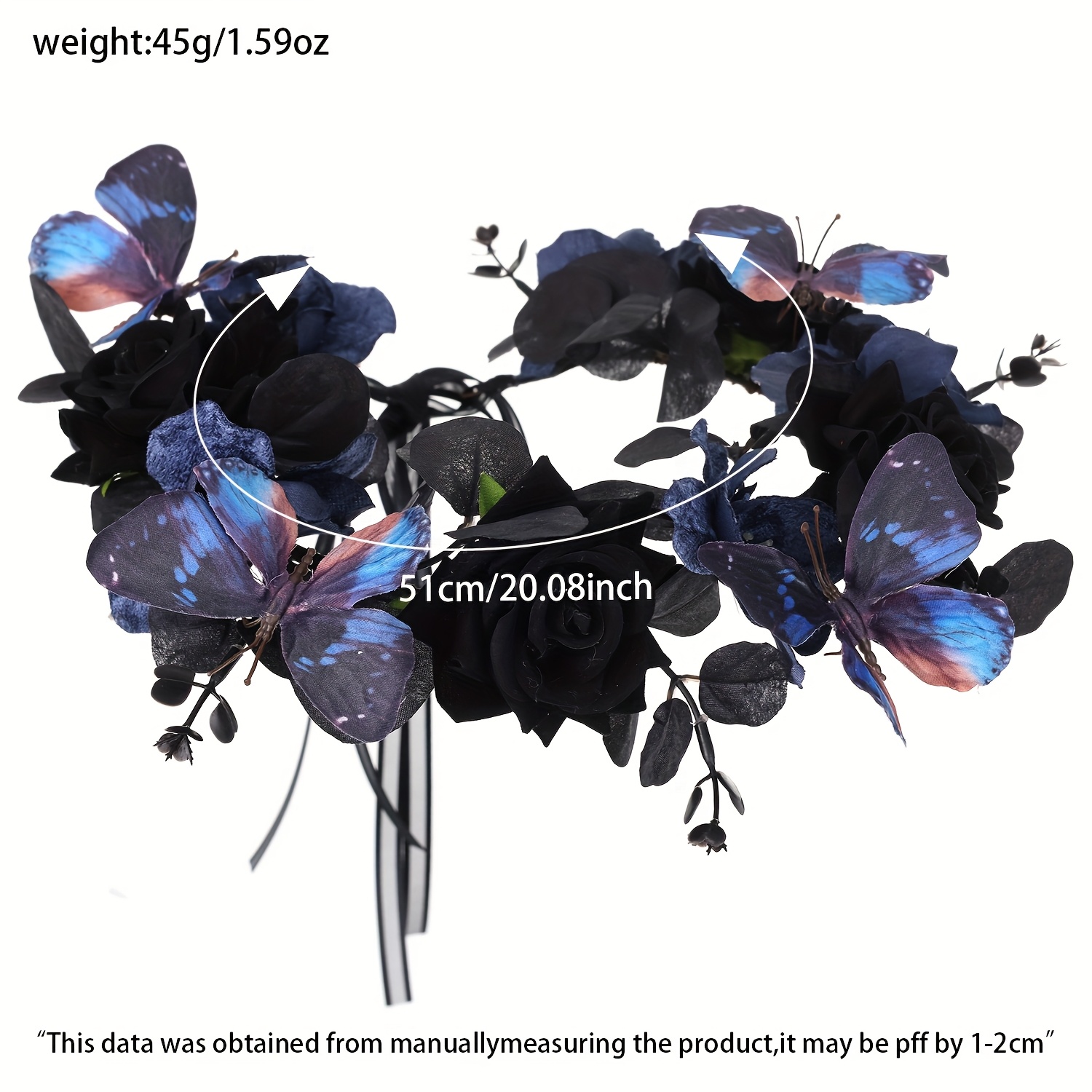 Gothic Black Rose & Butterfly Wreath Headpiece