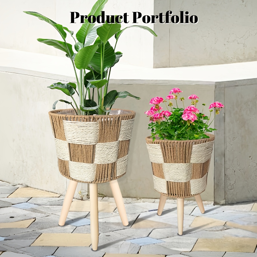 European-style Solid Wood Legged Woven Flower Stand - Floor-standing Cross-woven Simple Shelf for Living Room Sofa Coffee Table Side - Balcony Pothos Plant Pot Stand - Suitable for Small to Medium-sized Flower Pots | for Tabletop and Floor Use |