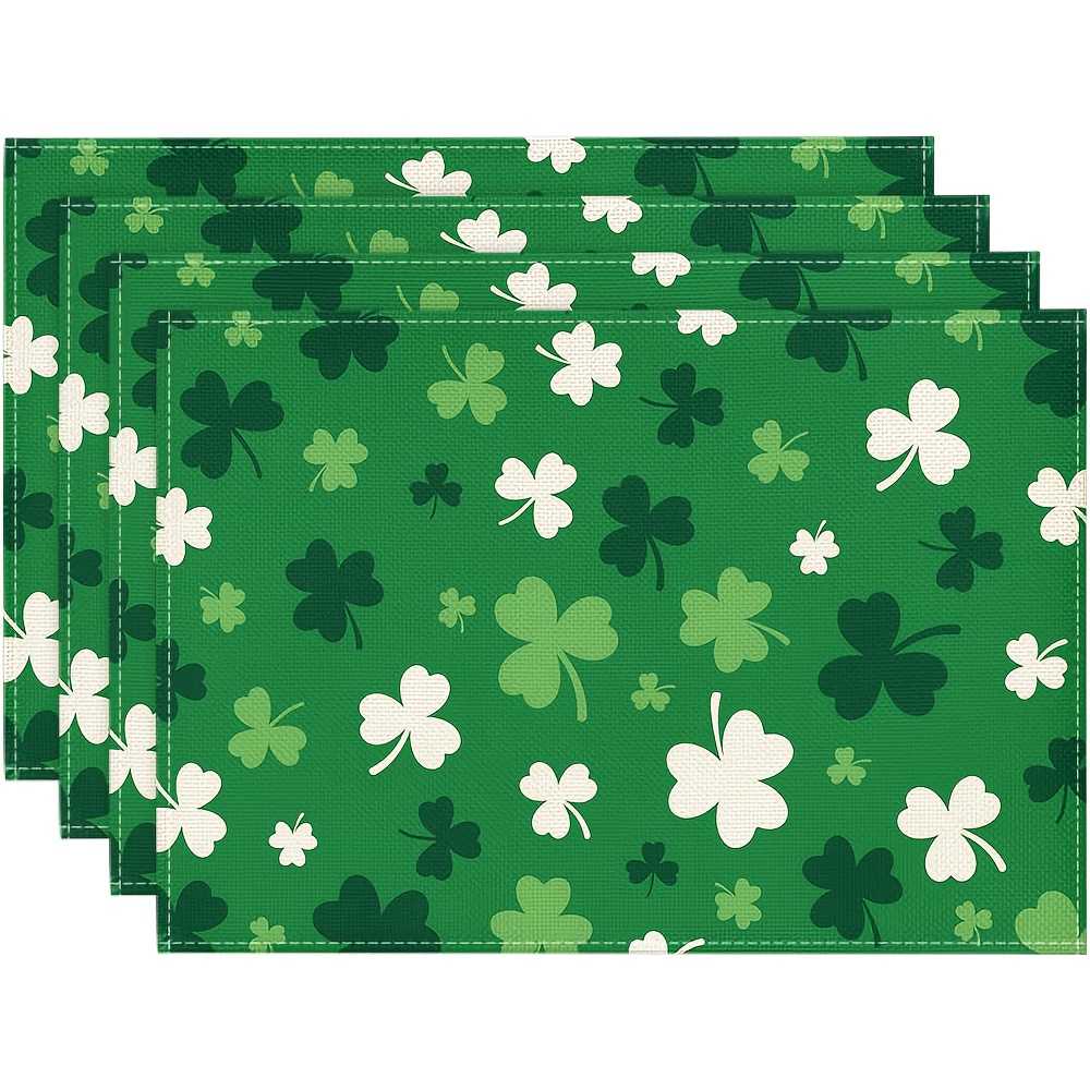 

's Day 4pcs Placemat Set - Green Shamrock Design, 12x18 Inch, Polyester, Rectangular Table Mats For & Dining Decor