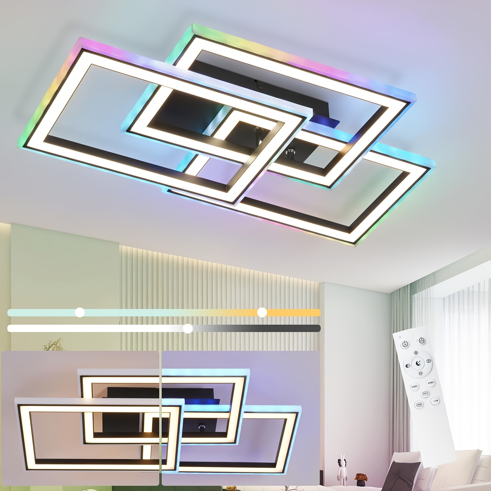 TEMU Ceiling Light For Bedroom, Living Room, Kitchen, And Dining Room With Remote-controlled Dimmable Rgb Color-changing Led Ceiling Light In 45w