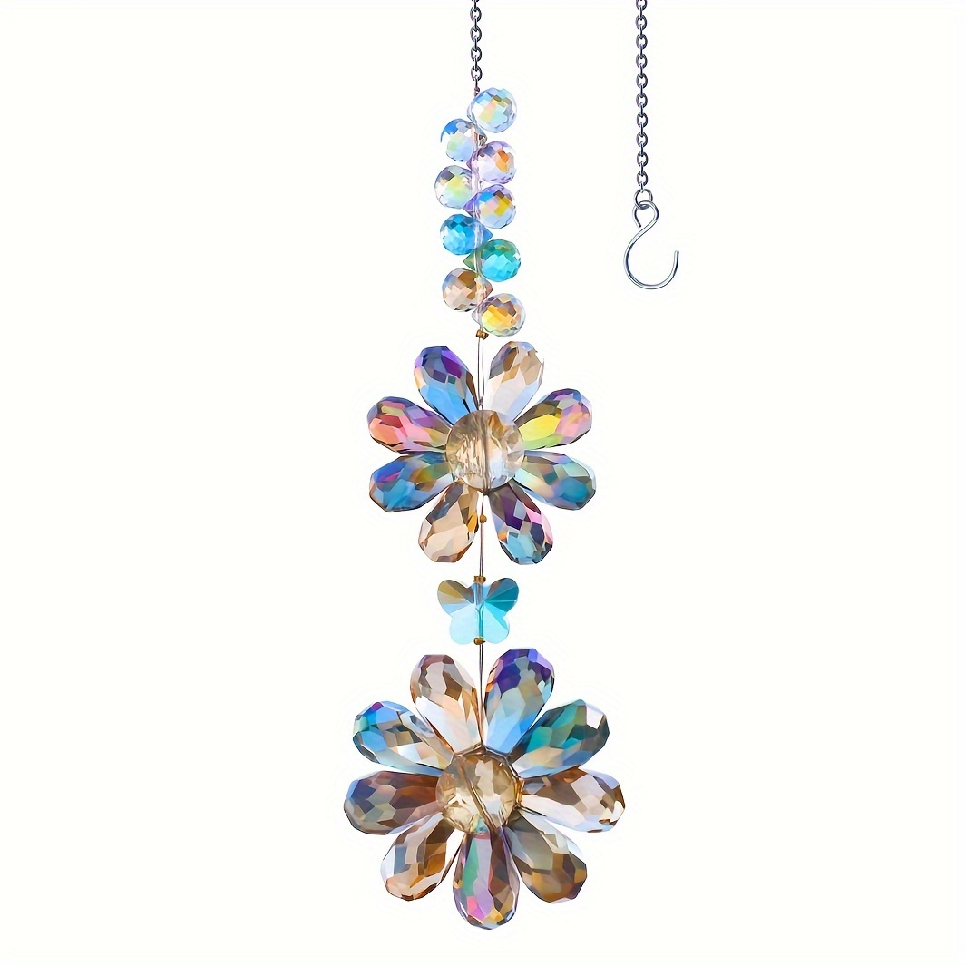 

Rainbow Crystal Flower Suncatcher - Glass Window Hanging For Indoor & Outdoor Garden Decor, Perfect For Weddings And Home Accents Sun Flowers Decor Glass Garden Decor