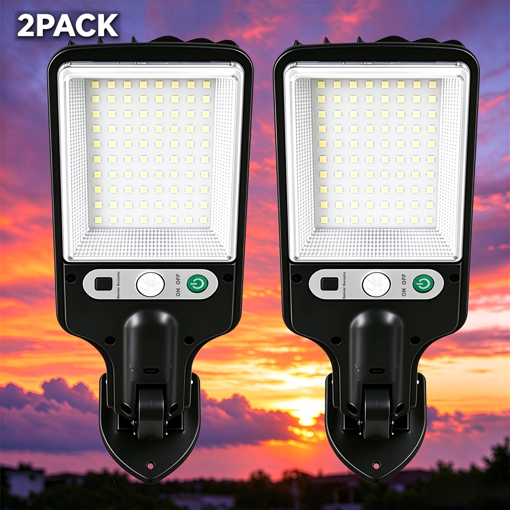 TEMU 2pcs Outdoor Solar Street Lights, Pir Motion Sensor Solar Flood Lights, 3 , No Wiring Required, Outdoor Solar Wall Lights For Yards, Gardens,