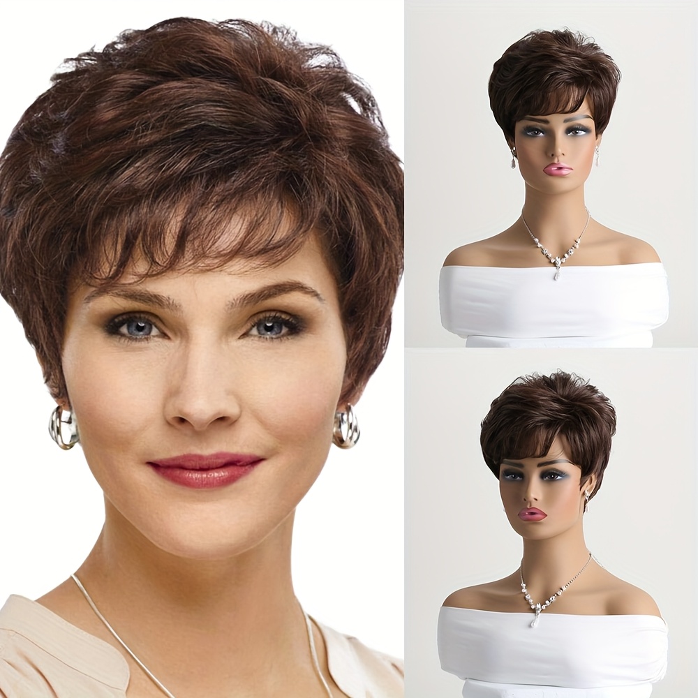 TEMU 10" Short Curly Cut Wig With Side Bangs, Mix, Heat-resistant Synthetic Fiber, - Perfect For Daily Wear, Cosplay, Halloween, Parties, Weddings, And Music Festivals