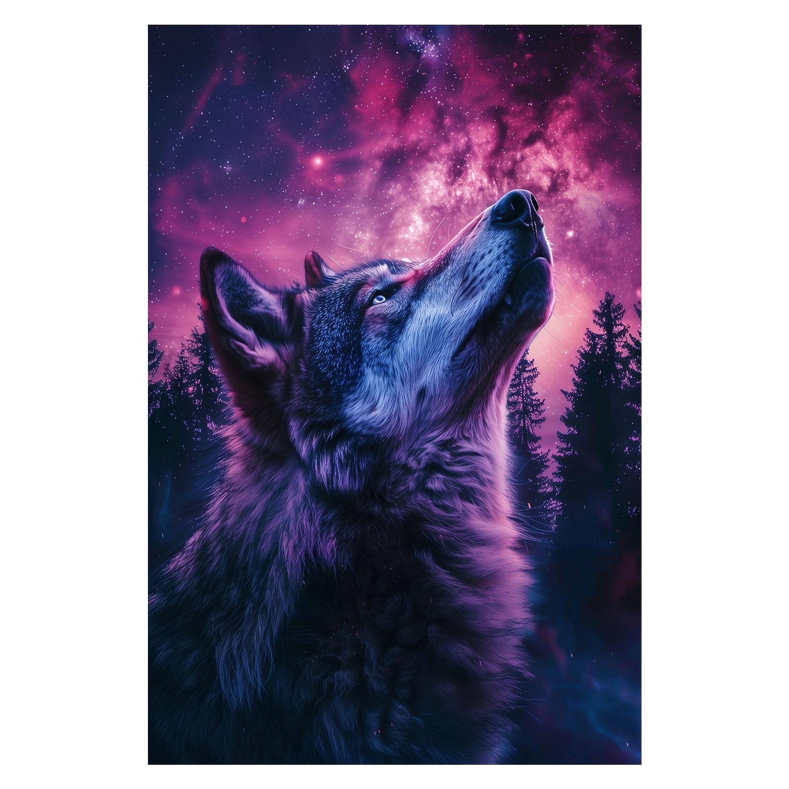 TEMU 1pc Frameless Wolf Canvas Print - Hd Wall Art With White Wolf & Vibrant Starry Sky, Living Room, Bedroom, Office Decor (12x18 Inch), Wolf Decor,