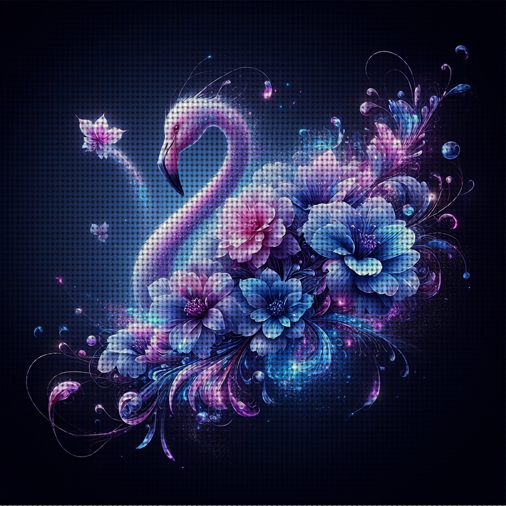 Frameless Dreamy Flamingo and Flowers Cross Stitch Printed Kit
