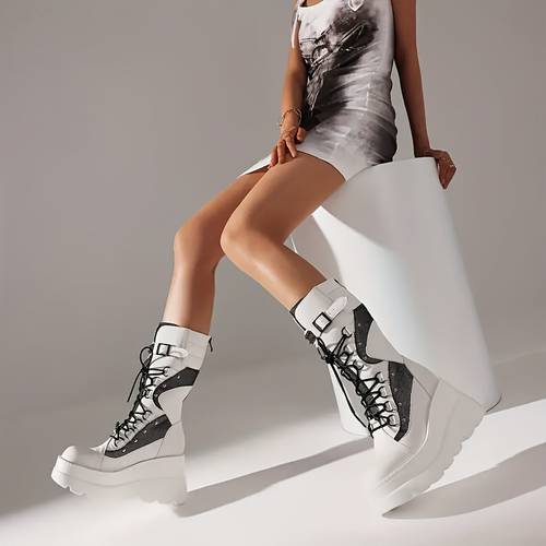 womens black platform ankle boots hex lock straps and studded details chunky punk boots for city commuting women shoes