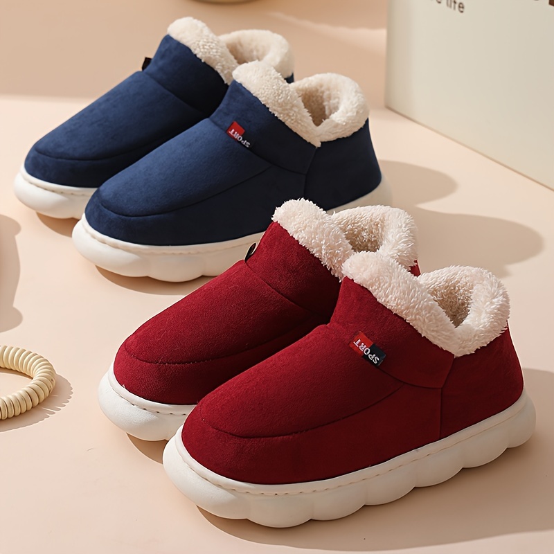 

Unisex Solid Colour Slip On Home Shoes With Warm Plush Lining, Comfy Non Slip Casual Durable Thermal Shoes, Winter & Autumn