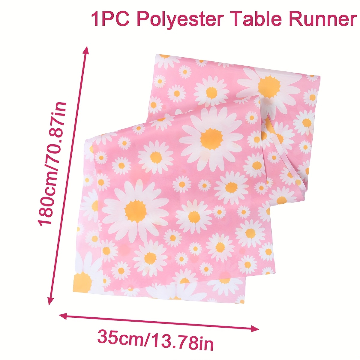 1pc, Light Table Runner, 180*35cm, Daisy Design Polyester Table Flag, Wedding Bride Event Decoration, Birthday Celebration Supplies, Table Decor, Baby Shower Event Decoration
