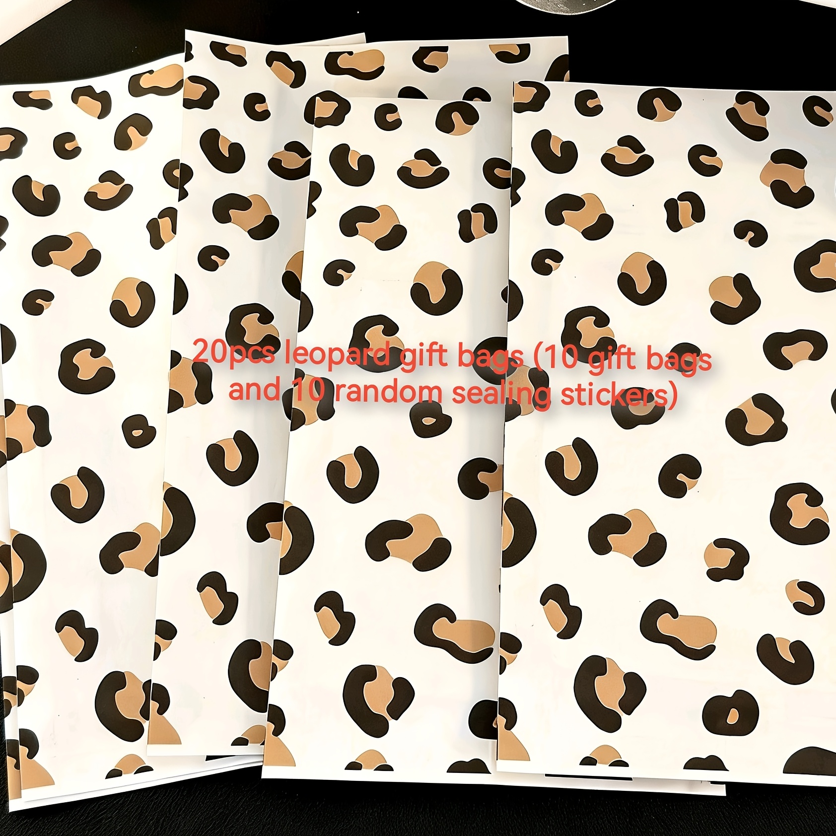 E-shop 20er Pack (10 Stück Beutel und 10 Stück Verschlussaufkleber) Ins Leopard Print Geschenkbeutel Papierbeutel Hohe Ästhetik Kleine Karten