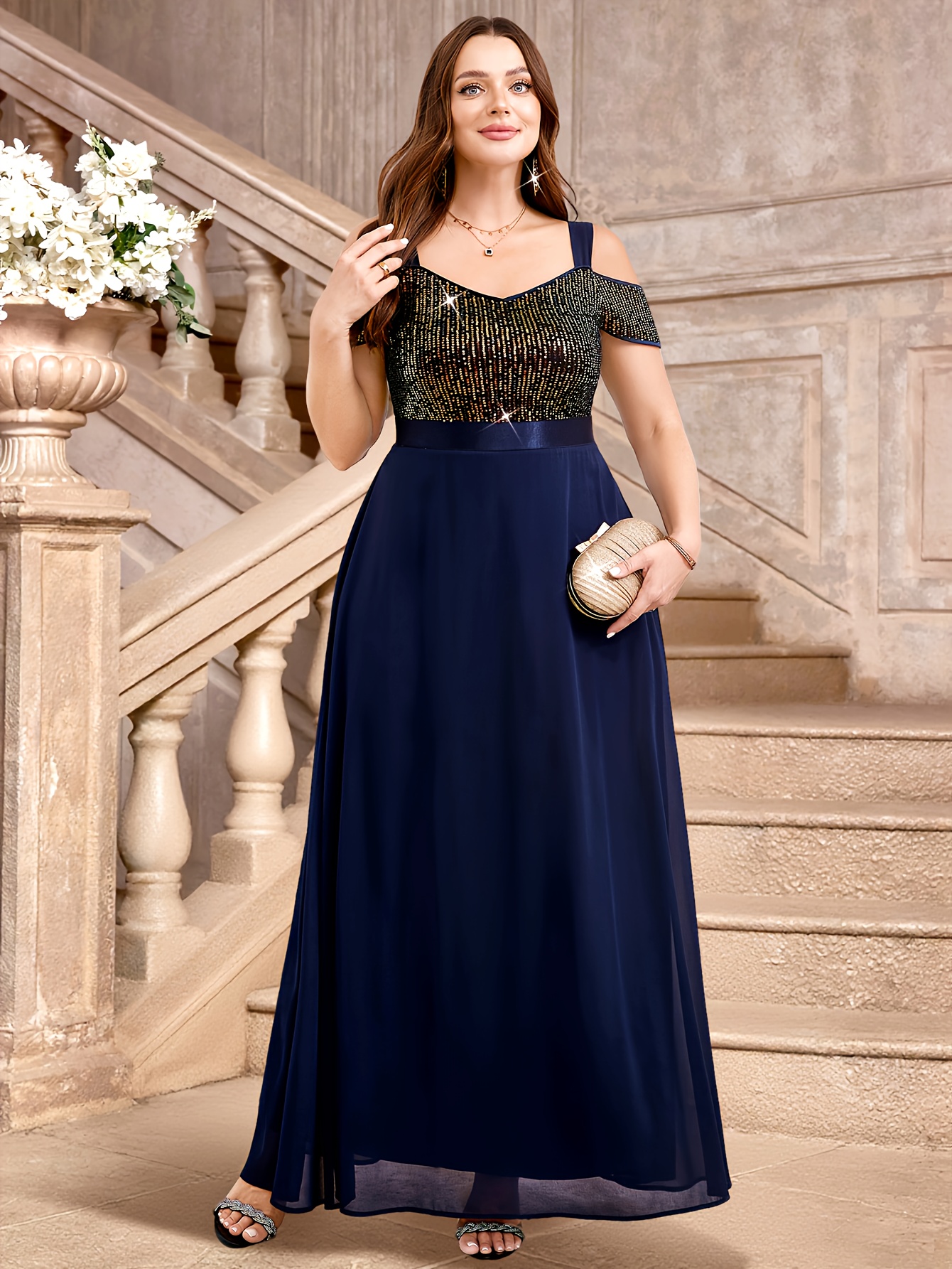 plus size navy blue dress sold on Temu United States