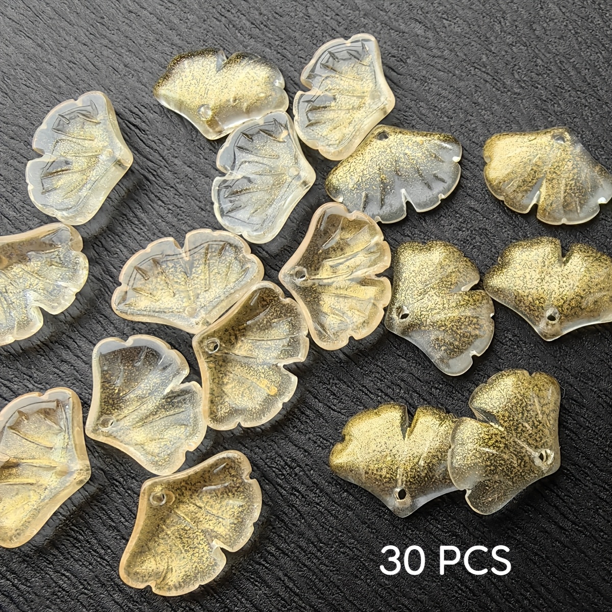 TEMU Lot de 30 perles en verre de feuille de ginkgo avec capsules/pendentifs dorés - 15 mm 10 mm, adaptées pour le bricolage, l'artisanat
