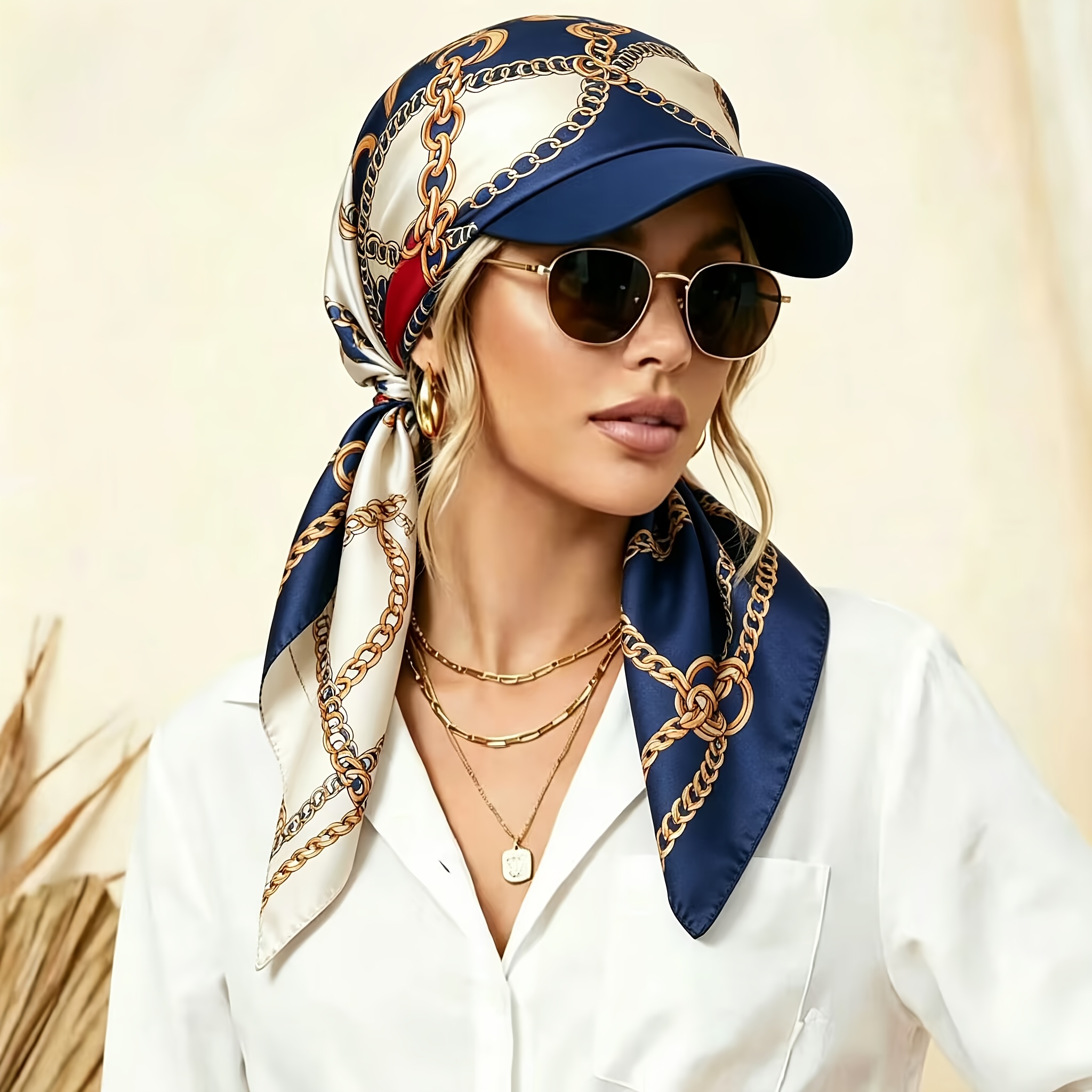 TEMU 1pc Women's Luxury Satin Brim Headscarf Hat, Printed Elegant Long Tail Cap, Chic Flowing Tail Design Turban, Fashion Sun Hat, Elastic Breathable