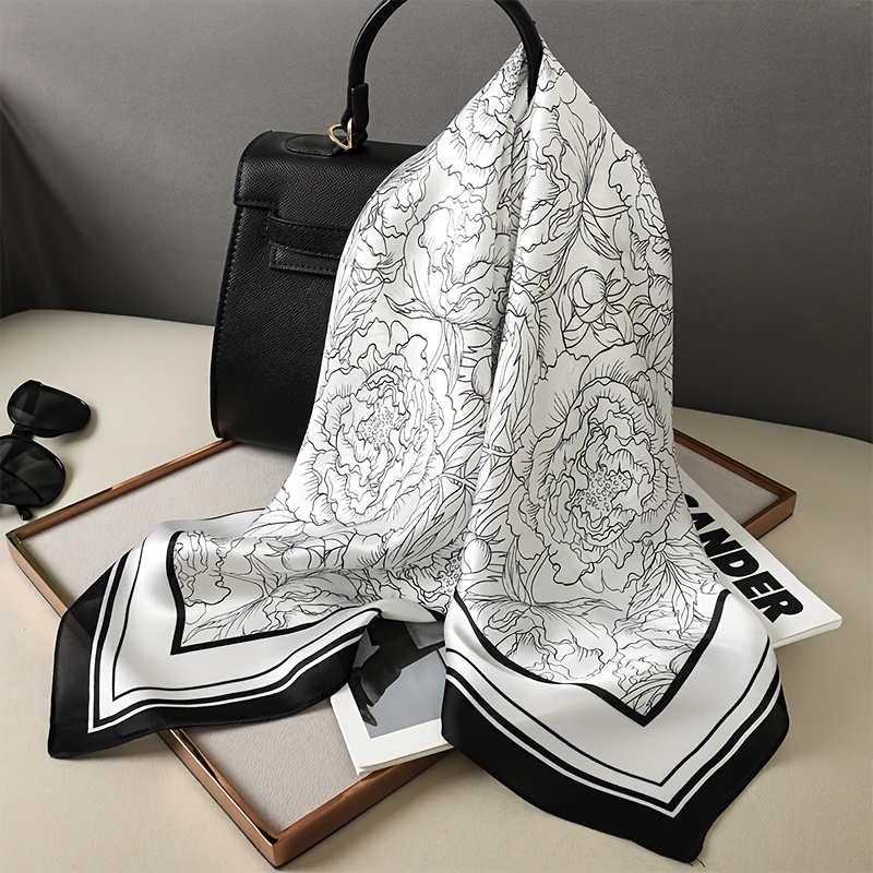 TEMU Un Estilo Satén Estampado Flor 70 Satén Bufanda Cuadrada Fácil Para Combinar Bufanda de Mujer Delgada Bufanda Bufanda Chal Adiciones para el