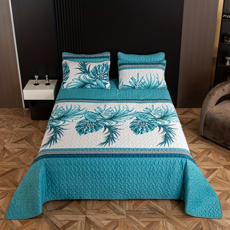

3pcs Ultra-soft Quilted Bedspread Set, Leaf Double-sided Stitching, Polyester, Includes 1 Bedspread And 2 Pillowcases (no Filling), Perfect For Hotel, Living Room, Bedroom